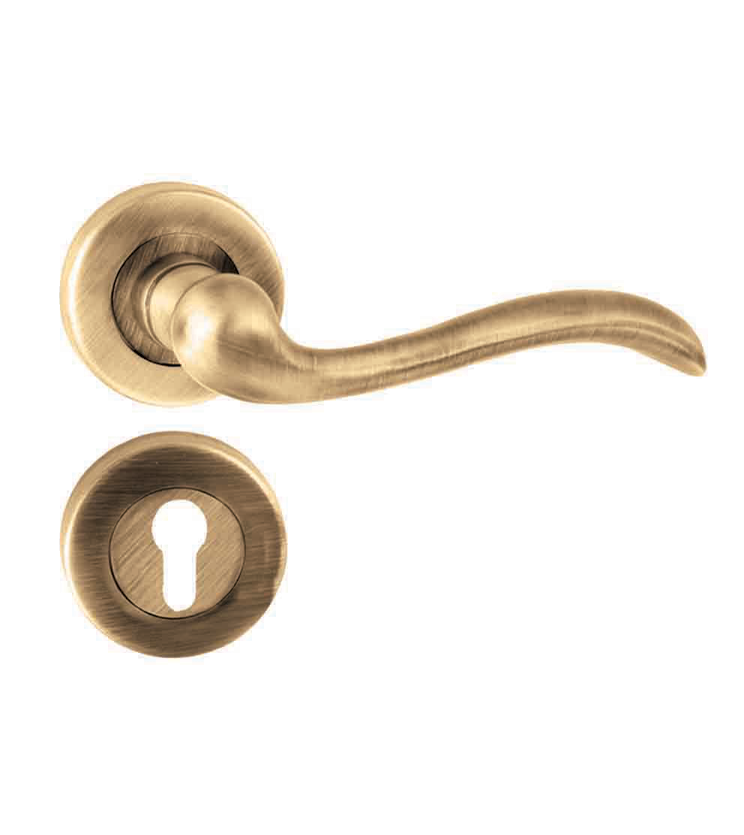 Antique mortise door handle and lock on rosette for villa