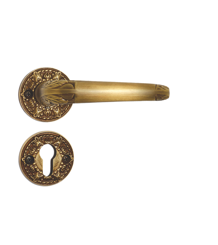 Baroque mortise door handle and lock on rosette for villa
