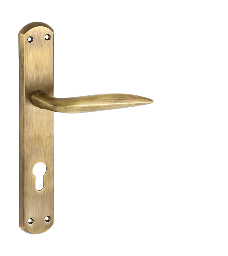 Black, gold, silver and rose gold mortise door handle and lock on plate  for apartments