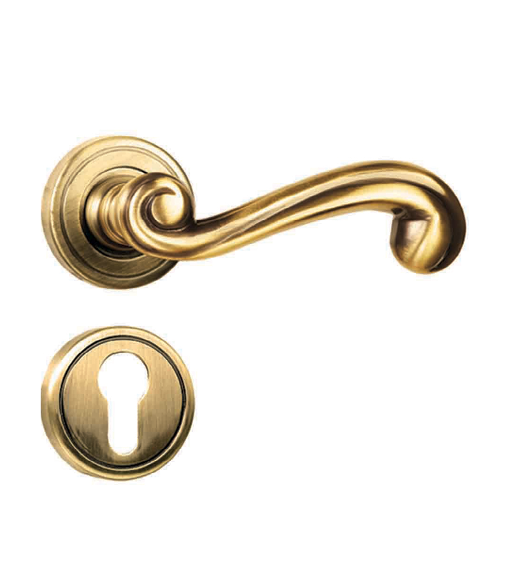 Black, gold, silver and rose gold mortise door handle and lock on rosette for resorts