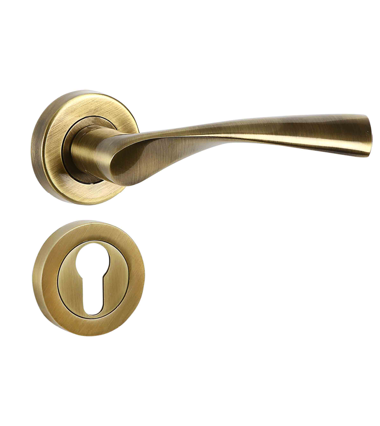 Contemporary mortise door handle and lock on rosette for restaurants
