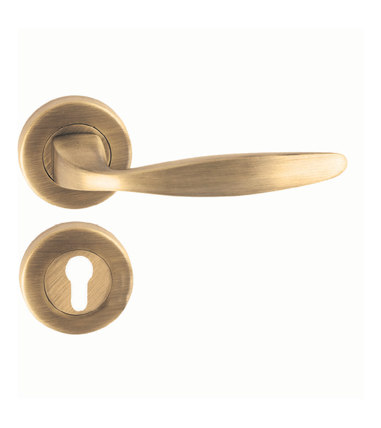 Contemporary mortise door handle and lock on rosette for hotels