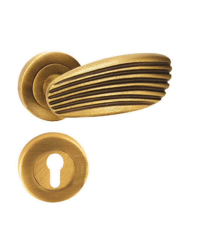 Customised mortise door handle and lock on rosette for apartments