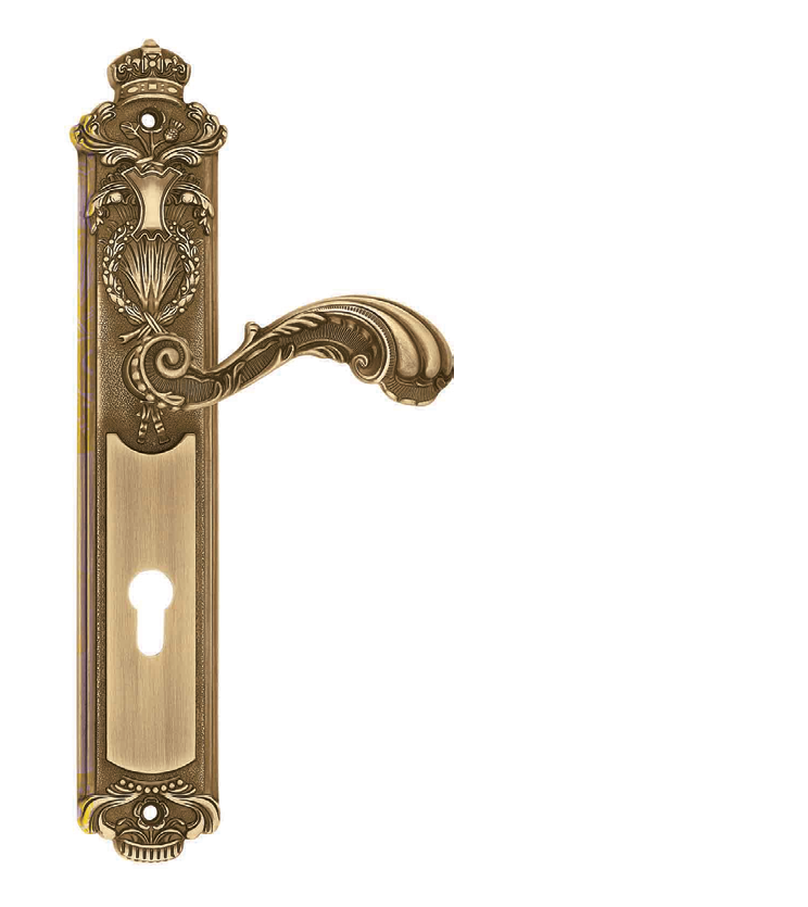 Gothic mortise door handle and lock on plate  for restaurants