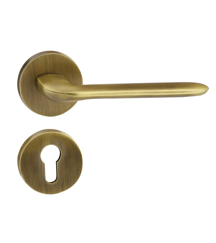 Hand crafted mortise door handle and lock on rosette for houses