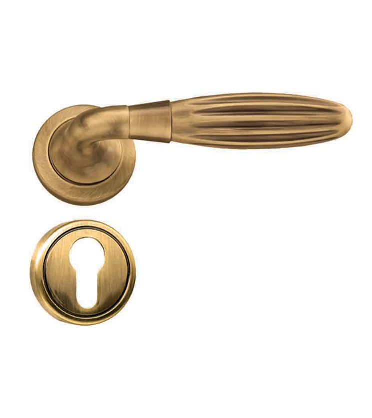 Hand made mortise door handle and lock on rosette for villa