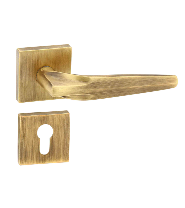 Straight line mortise door handle and lock on rosette for chateaus