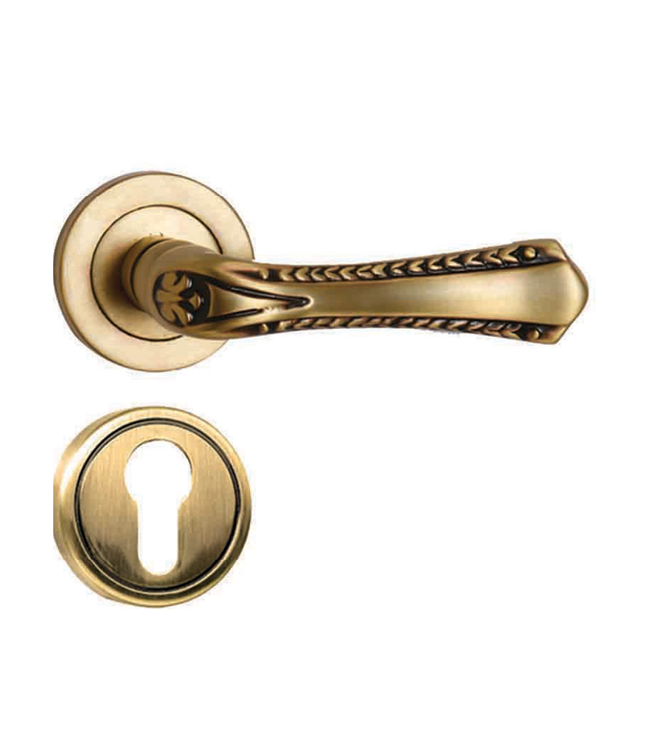 Vintage mortise door handle and lock on rosette for homes