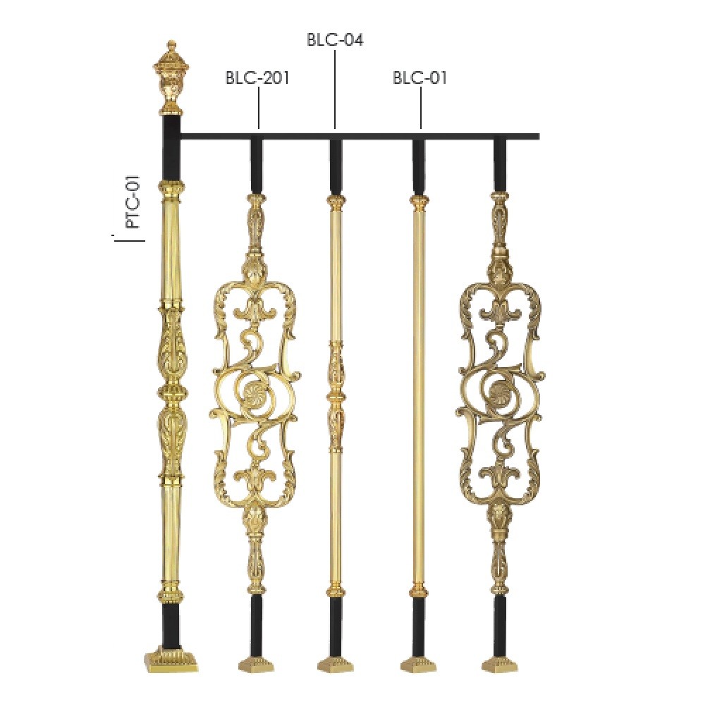 Luxury Staircase Railing & Baluster in Cast Brass Cast & Wrought Iron